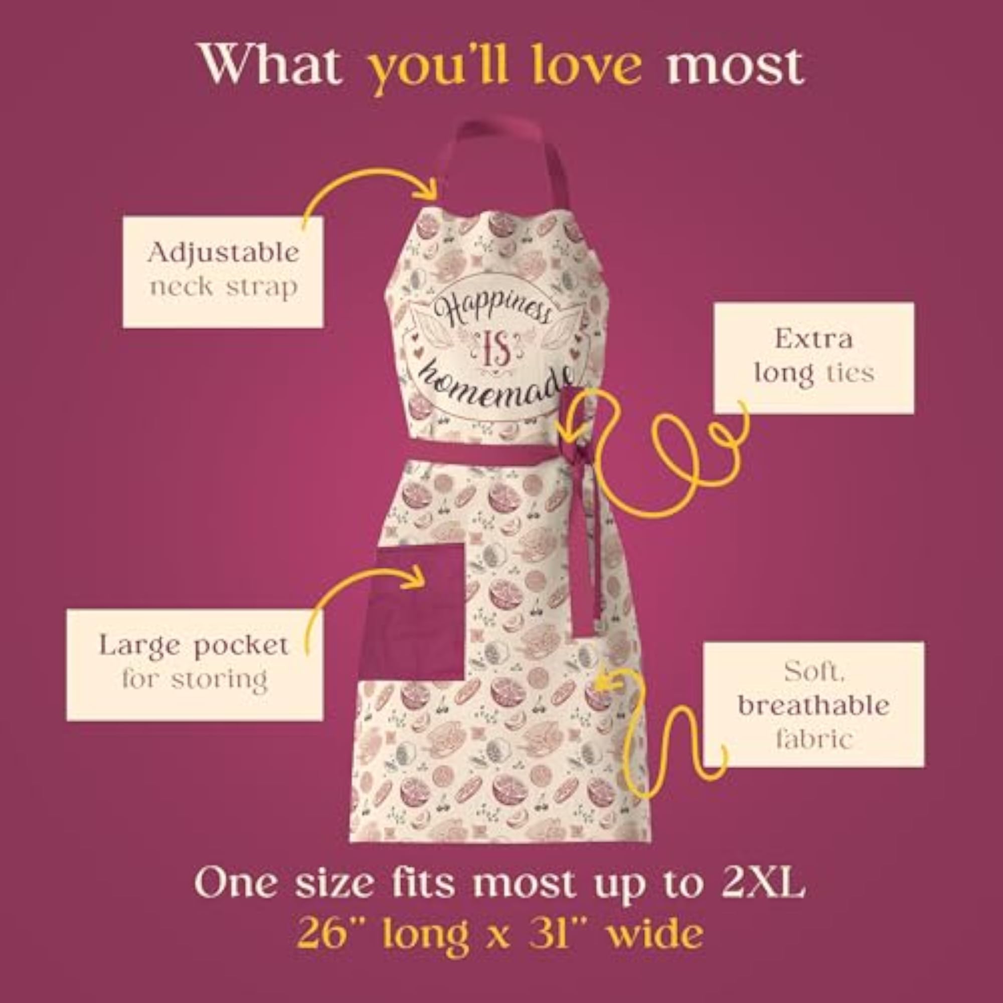 Waterproof Apron for Women with Large Pocket, Cherry Red